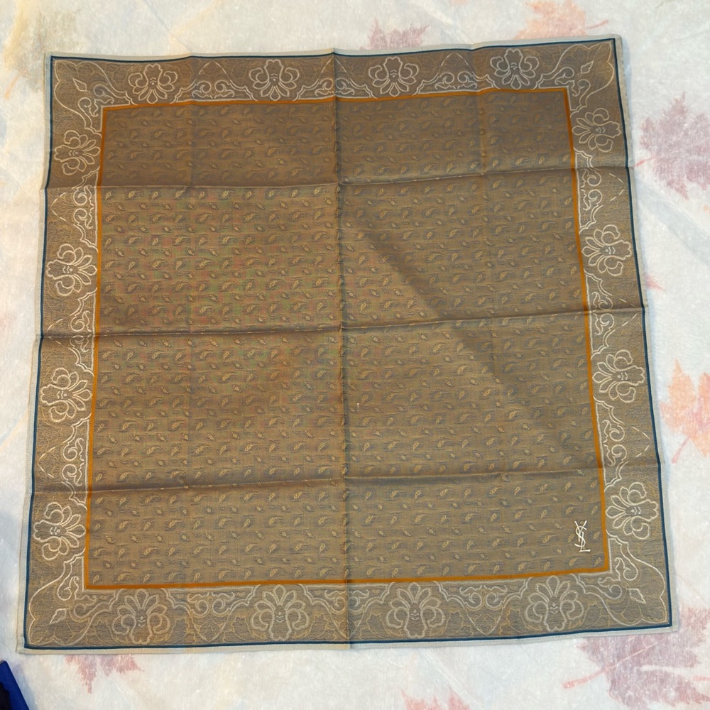 Yves Saint Laurent Brown and Orange Pocket Square silk/cotton bandanna